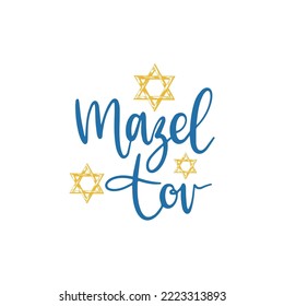 Hanukkah vector background, Mazel Tov translated in English Congratulations, Good Luck, hand lettering, Star of David drawn illustration, Jewish holiday symbol 