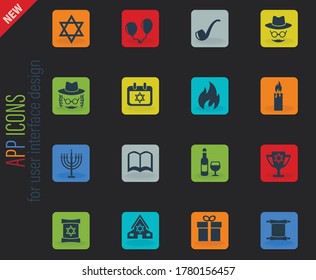 hanukkah vector color web icons on dark background for user interface design