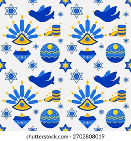 Hanukkah vector flat illustration Blue and yellow tones