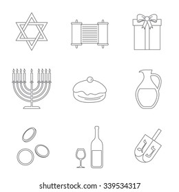 Hanukkah  vector flat thin line icons set