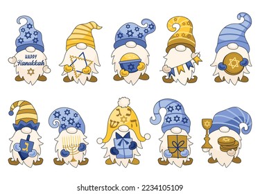 Hanukkah vector gnomes illustration set