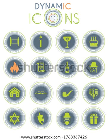 Hanukkah vector icons on white background with dynamic lines for animation for web and user interface design
