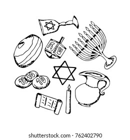 Hanukkah vector illustration. Doodle style. Design, print, logo, decor, textile, paper