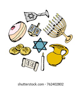 Hanukkah vector illustration. Doodle style. Design, print, logo, decor, textile, paper