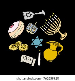 Hanukkah vector illustration. Doodle style. Design, print, logo, decor, textile, paper