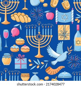 Hanukkah vector seamless pattern. Hand drawn background