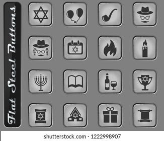 hanukkah vector web icons on the flat steel buttons