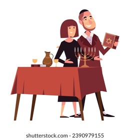 hanukkah woman and man illustration
