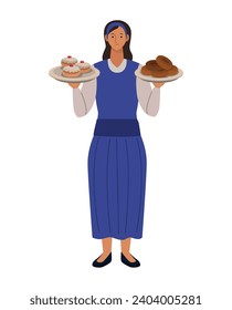 hanukkah woman with sufganiyot illustration