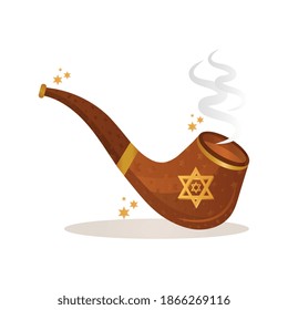 hanukkah wooden pipe with jewish star celebration icon vector illustration design