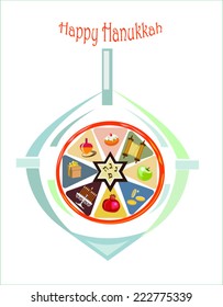hanukkah,abstract spinning top with symbols of holiday,white background.