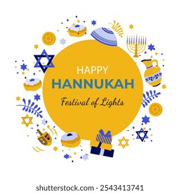 Hanukkah.Traditional festival judío de la luz.Fondo para el Anuncio, cartel, Diseño web. Ilustración vectorial en un blanco