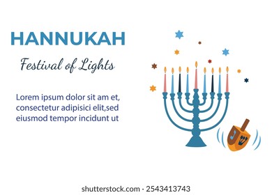 Hanukkah.Traditional festival judío de la luz.Fondo para el Anuncio, cartel, Diseño web. Ilustración vectorial en un blanco