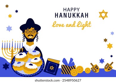 Hanukkah.Traditional festival judío de la luz.Fondo para el Anuncio, cartel, Diseño web. Ilustración vectorial en un blanco	
