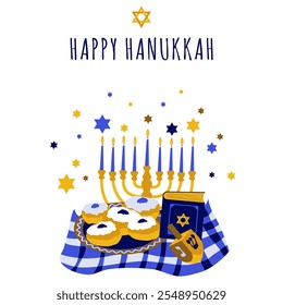 Hanukkah.Traditional festival judío de la luz.Fondo para el Anuncio, cartel, Diseño web. Ilustración vectorial en un blanco	
