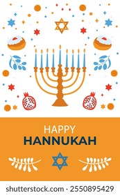 Hanukkah.Traditional Jewish festival of light.Background for banner ,poster, web design. Vector illustration on a white