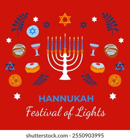 Hanukkah.Traditional festival judío de la luz.Fondo para el Anuncio, cartel, Diseño web. Vector 