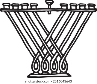 Chanucá (Chanucá Menorá) Ilustração Vetorial Desenhada À Mão Em Preto E Branco, Formato EPS, Alta Qualidade