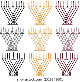 Hanukkiah. Traditionelle Chanukka Menorah mit Kerzen. Einfaches Symbol Illustration Icons Clipart