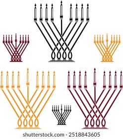 Hanukkiah. Traditionelle Chanukka Menorah mit Kerzen. Clipart für einfaches Symbol