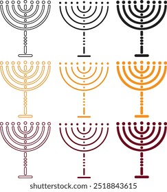 Hanukkiah. Traditionelle Chanukka Menorah. Einfache Symbolgrafik, Vektorsymbole