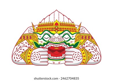 Hanuman or Anjaneya Hindu god characters in Ramayana Mahabharata or Ramakien in Thailand famous epic in sleeping action dress in Thai style art drama called Khon drawing in colorful cartoon vector