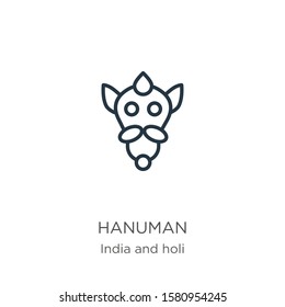 Hanuman icon. Thin linear hanuman outline icon isolated on white background from india collection. Line vector sign, symbol for web and mobile