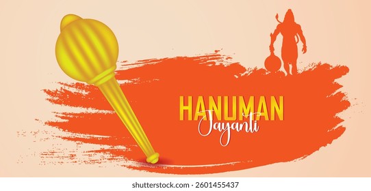 Hanuman Jayanti April 12 typography on brush stroke with Gada vector poster