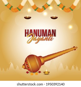 Antecedentes de la celebración de Hanuman jayanti con ilustración vectorial del arma de lord hanuman