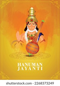 Hanuman jayanti greeting card with vector illustration of lord hanuman