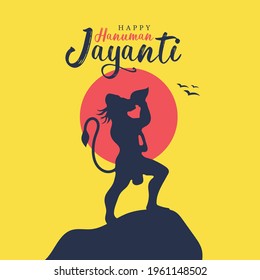 Hanuman Jayanti poster wallpaper design, Hindu God silhouette background, vector banner