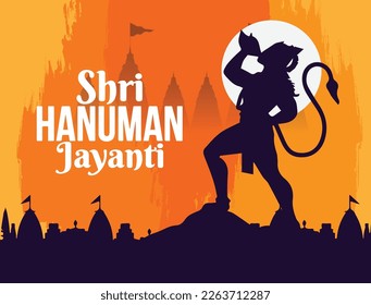 Hanuman Jayanti poster wallpaper design, Hindu God silhouette background, vector banner