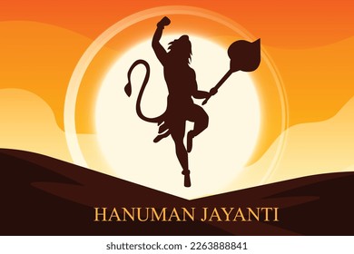 Hanuman Jayanti poster wallpaper design, Hindu God silhouette background, vector banner