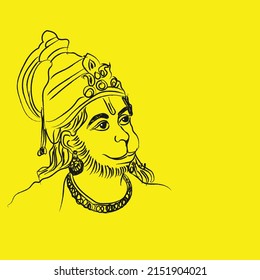 hanuman ji line art isolated yellow background