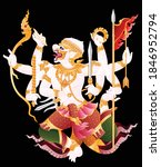 Hanuman king monkey thai style art isolated on black graphic vector.