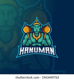 Hanuman mascot logo design vector with modern illustration concept style for badge, emblem and t-shirt printing. Monkey god illustration for e-sport team