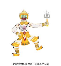 The Hanuman mask crown and dress in Ramakien or Ramayana Mahabharata literature drawing in funny cartoon vector svg