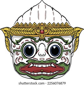 The Hanuman mask crown and dress in Ramakien or Ramayana Mahabharata literature drawing in funny cartoon vector svg