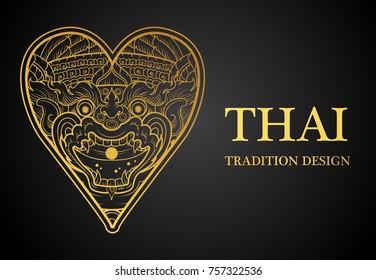 Hanuman monkey Thai art element Traditional design gold for greeting cards,cover.vector