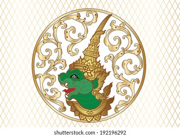Hanuman Pattern illustration, Pattern Line of Hanuman that is Thai giant ramayana mask vector
