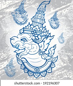 Hanuman Pattern illustration, Pattern Line of Hanuman that is Thai giant ramayana mask vector