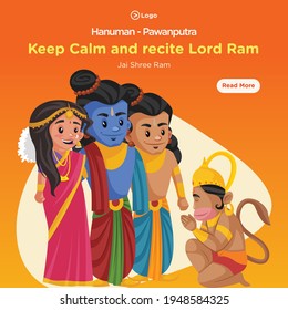 Hanuman the pawanputra keep calm and recite lord ram banner design template. Vector graphic illustration.