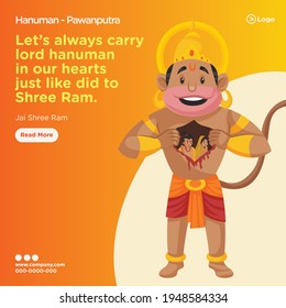 Hanuman pawanputra let's always carry lord hanuman in our hearts just like did to Shree ram banner design. Vector graphic illustration.