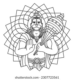 Hanuman, servant of Rama with a mace. Hindu coloring book for children and adults.	