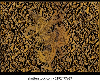 Hanuman, Thai traditional gold backdrop