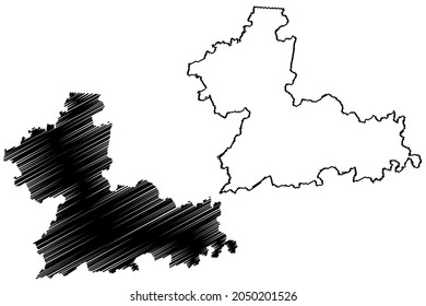 Hanumangarh district (Rajasthan State, Republic of India) map vector illustration, scribble sketch Hanumangarh map