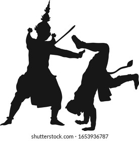 Hanuman(monkey god) and Thotsakan(King of the giant) met there path for a legendary fight. Ramakien or ramayana. Art culture Thailand Dancing in masked khon. Concept Enemy. svg