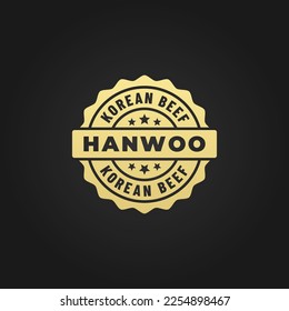 Sello de carne de vaca Hanwoo o vector de la etiqueta de carne Hanwoo aislado en el fondo negro. La mejor etiqueta de carne de vacuno corea para el producto premium. Mejor foco de buey Hanwoo para el producto de carne corea.