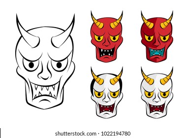 Hanya Mask ; Evil Ghost Face In Flat, Vector