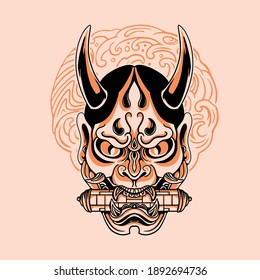 Hanya Mask Illustrator Drawing Vector Oni Mask Japan Culture God